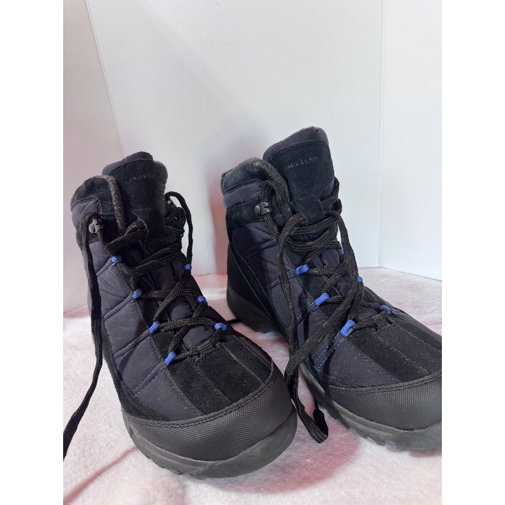 Lands End Mens Squall Snow Boots Black Blue Insulated Winter Hiking 9.5 B 34688